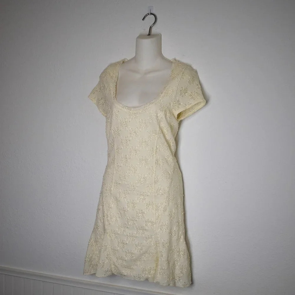 Free People Dress Daisy Lace Sz M Mini Floral Stretchy Neutral Cottagecore Boho - Picture 3 of 15